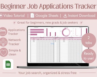 Job Application Tracker Google Sheets | Job Search Planner & Interview Tracker | Job Offer Log, Networking Log, Simple Dashboard Template