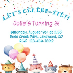 Kids Birthday Invitation - Animal Friends