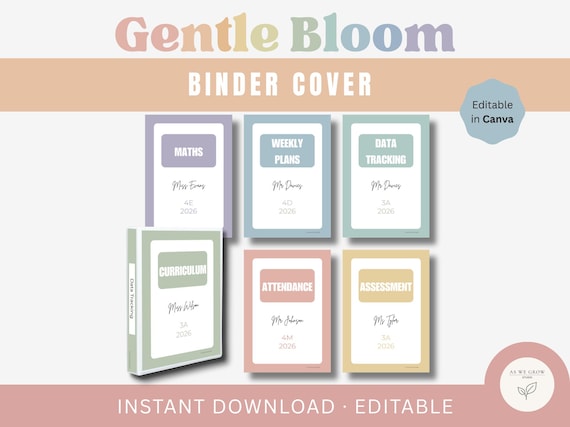 Editable Teacher Binder Covers & Spine Labels | Gentle Bloom Canva Template (Digital Download)