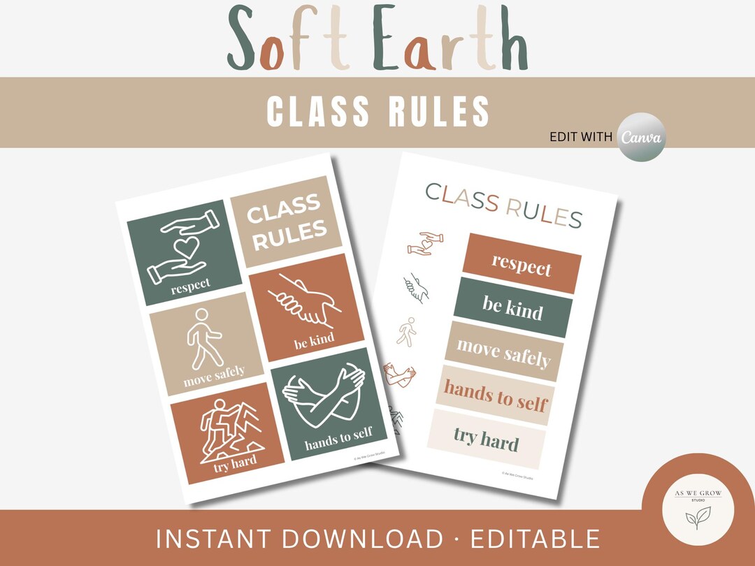 Editable Class Rules Poster | Earth Colour Classroom Decor (digital ...