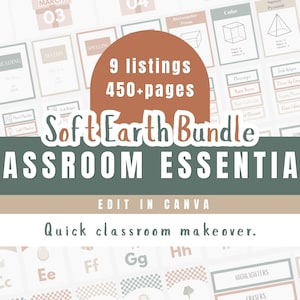 Essential Classroom Setup Bundle, Neutral Teacher Toolkit (Editable Canva Templates)