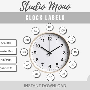 Etiquetas imprimibles para números de reloj, intervalos de 5 minutos (descarga digital)