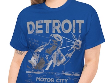 T-shirt unisexe Spirit Of Detroit, chemise de style brutaliste Motor City, slogans de Detroit et cadeau surnom de la ville pour les habitants de Détroit, D Town, haut en coton épais