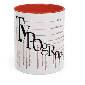 Caneca de café com acento de anatomia de letra de geek de tipografia, (11, 15 onças) Presente de designer gráfico, caneca de 11, 15 onças, caneca de amante de café com presente de carta de amante