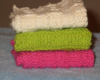 Knitted, cotton dish cloths - set of 3