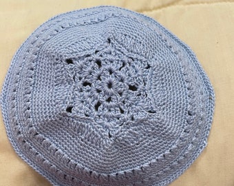 Hand-Crocheted Light Blue  Kippah Fancy