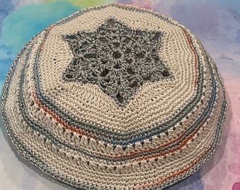 PATTERN ONLY Hand-Crocheted Woman's Kippah 101 Garland Multi and Silver No Refunds on Patterns