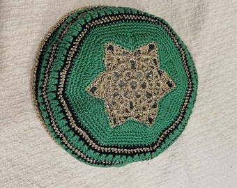 PATTERN ONLY Green, Black & Gold Kippah. No Refunds on Patterns