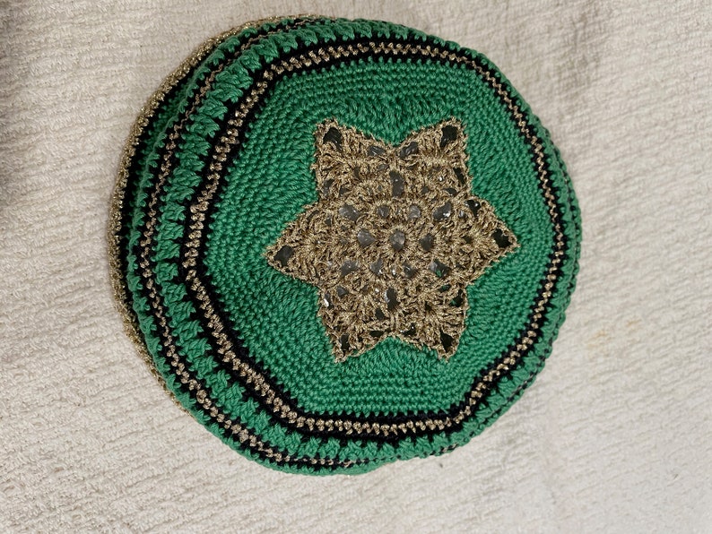 PATTERN ONLY Green, Black & Gold Kippah. No Refunds on Patterns image 1