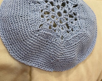 Hand-Crocheted Light Blue  Kippah Plain