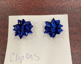 Mini Gift Bows Clip On Earrings 1 pair Dark Blue