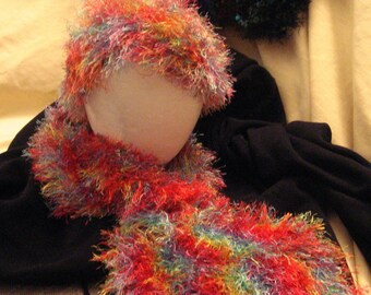 Fun Fur Hat and Scarf Combo - Rainbow 60 in X 6.5 in