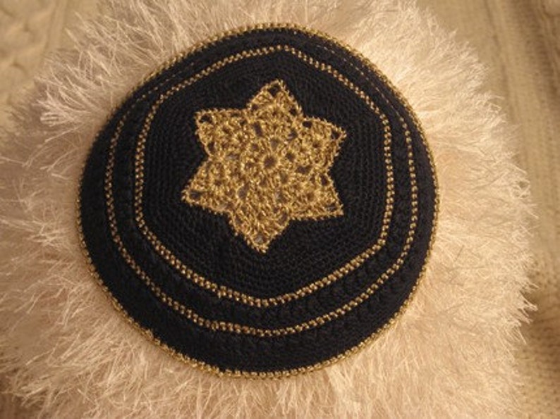 PATTERN ONLY Gold & Black Kippah No refunds on patterns image 1