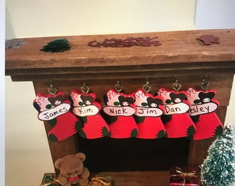 Wooden Fireplace Personalized - 6 stockings