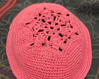 Hand-Crocheted Pink Kippah, Plain