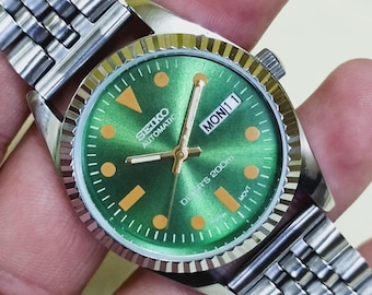 Kolekcjonerski zegarek na rękę Seiko 5 z automatyczną zieloną tarczą w stylu retro, męski, klasyczny model 35 mm