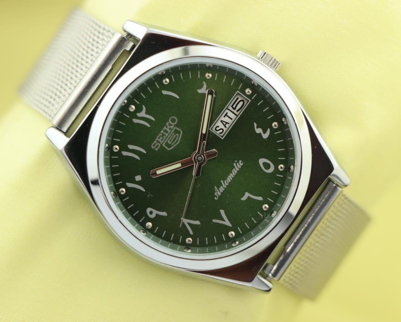 中古セイコー5 グリーン 自動巻き アラビア文字盤 メンズ 腕時計