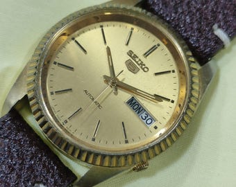 Antiguo Seiko 5 vintage automático dorado elegante reloj de pulsera para hombre, reloj de vestir de 36 mm. 034