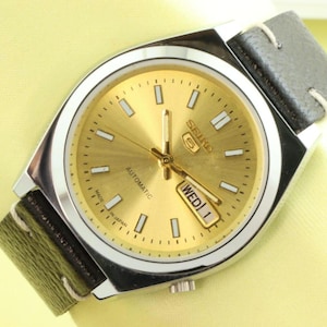 Oude Seiko 5 vintage automatische gouden elegante wijzerplaat heren werkpolshorloge dresswatch 37,5 mm