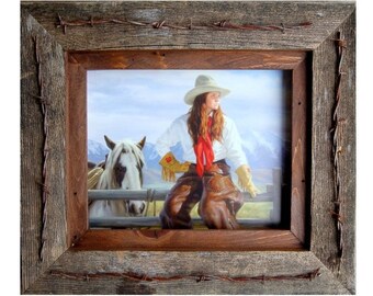 Farm Distressed Decor Cowboy Handmade Rusty Barbed Wire Frame Rustic Picture Frame w barb wire