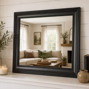 Black Poplar Wood Wall Mirror | Handmade Modern Frame