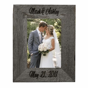 Personalized Barnwood Picture Frames - Custom Engraved Rustic Wood Frame | Wedding, Baby, Memorial, Family Gift
