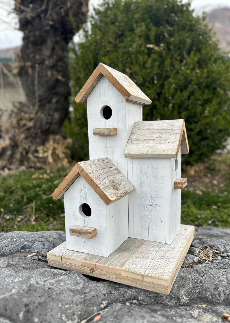 Rustic Barnwood Birdhouse - Reclaimed Wood Bird House for Outdoor ...