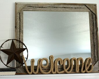 Rustic Mirror - Cornerblock Barnwood with Barbed Wire