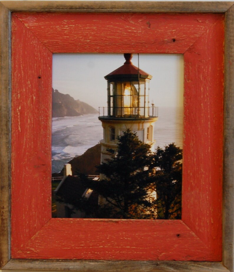 Barnwood Picture Frame Lighthouse Red Distressed Wood Frame Etsy