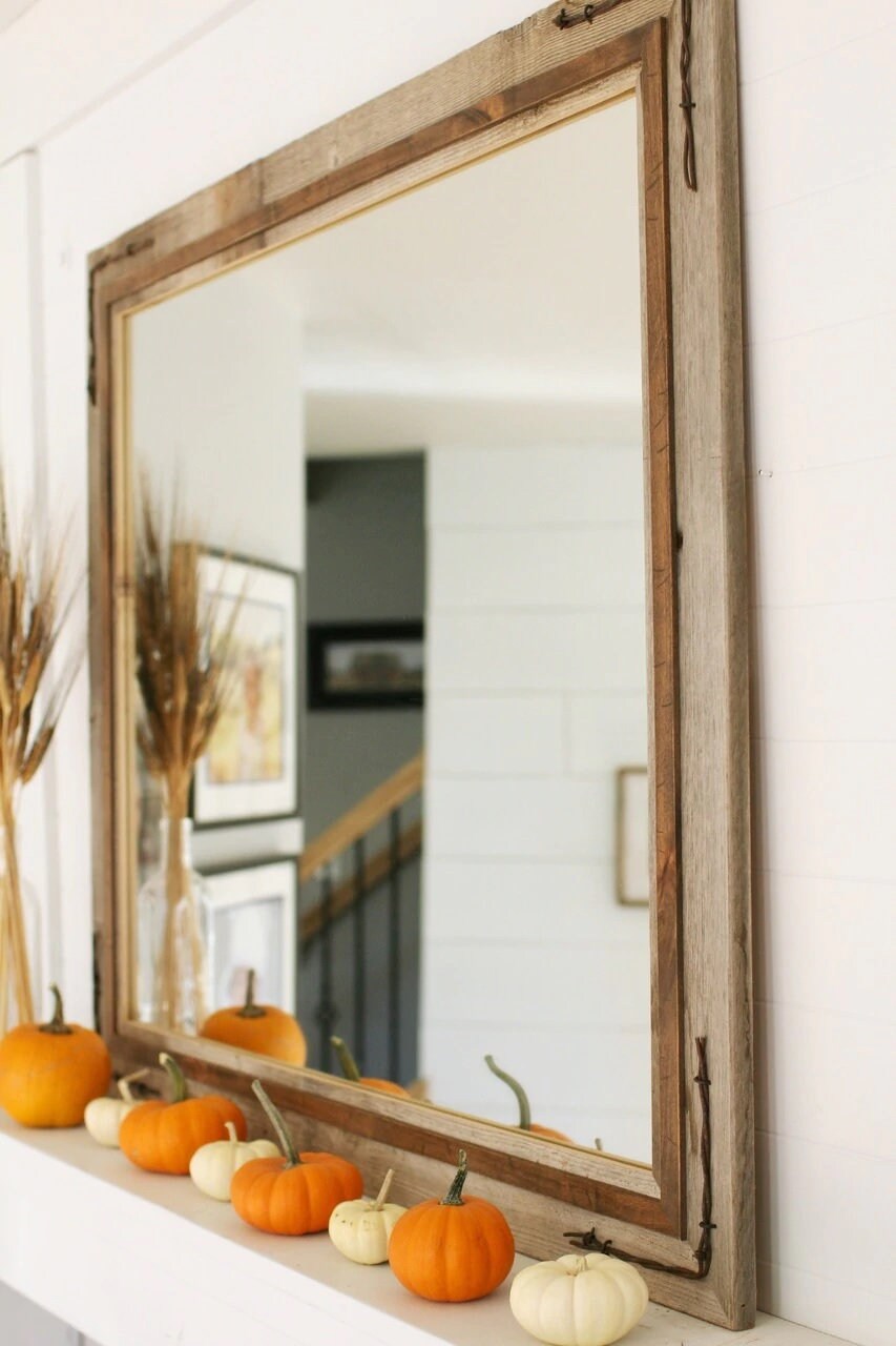 Rustic Farmhouse Mirror - Hobble Creek Style Barnwood With Alder Overlay & Barbed Wire