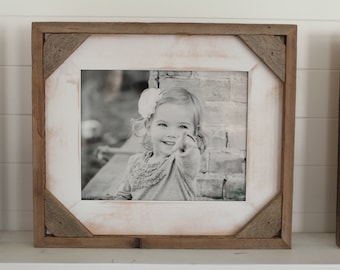 Cornerblock Frame in Whitewash - Neutral Farmhouse Picture Frame - White Picture Frame