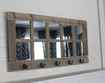 Windowpane Mirror with Coat Hangers - 10 Panes