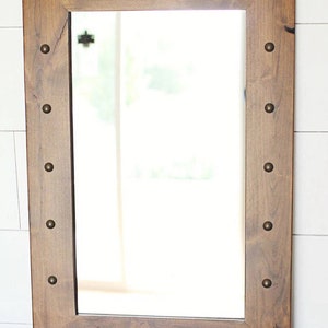 Santa Fe Stained Alder Wood Wall Mirror with Tacks | Office Decor