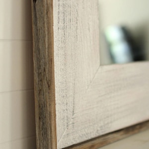 Glacier White Barnwood Mirror - Rustic Farmhouse Vanity or Wall Mirror with Raised Edge - Reclaimed Wood - Custom Sizes Available
