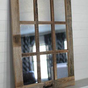 Vintage Barnwood Window Mirror | 9 Pane Antique Window Mirror | Fieldhouse Style