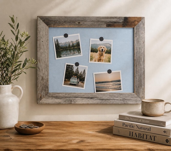 Rustic Magnet Board with Barnwood Frame - Reclaimed Farmhouse Wall Organizer | Memo Board | Picture Displays