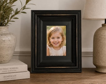 Scoop Molding Black Wood Distressed Picture Frame
