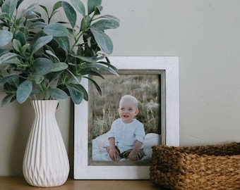 Whitewash Rustic Wood Picture Frame | Barnwood Inset Farmhouse Decor