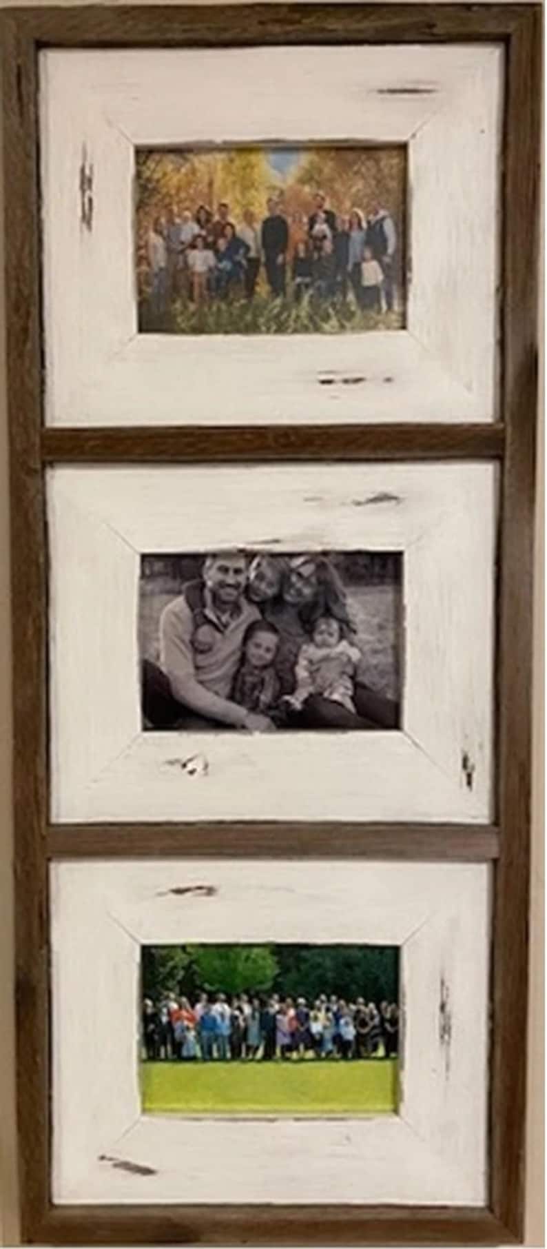 5x7 White Collage Frame With Barnwood Border Three Openings Etsy