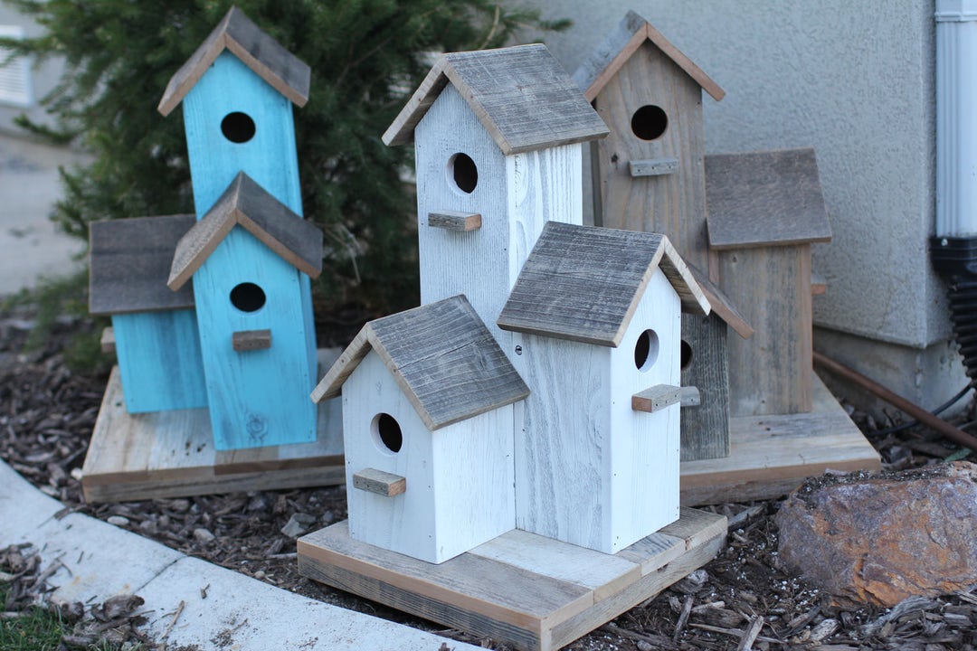 Rustic Barnwood Birdhouse - Reclaimed Wood Bird House for Outdoor ...