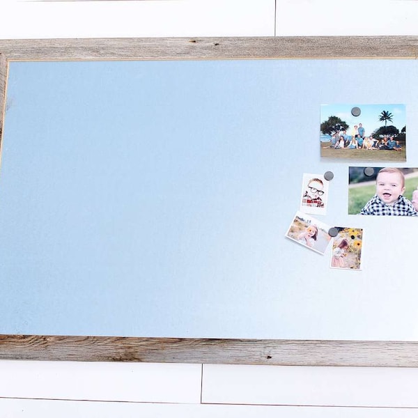 Rustic Magnet Board with Barnwood Frame - Reclaimed Farmhouse Wall Organizer | Memo Board | Picture Displays