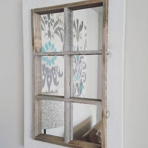 White Windowpane Mirror | Farmhouse Wall Mirror with Reclaimed Wood | Rustic 9-Pane Design | Cottage, Entryway, or Bathroom Decor