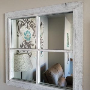 Rustic White Windowpane Mirror
