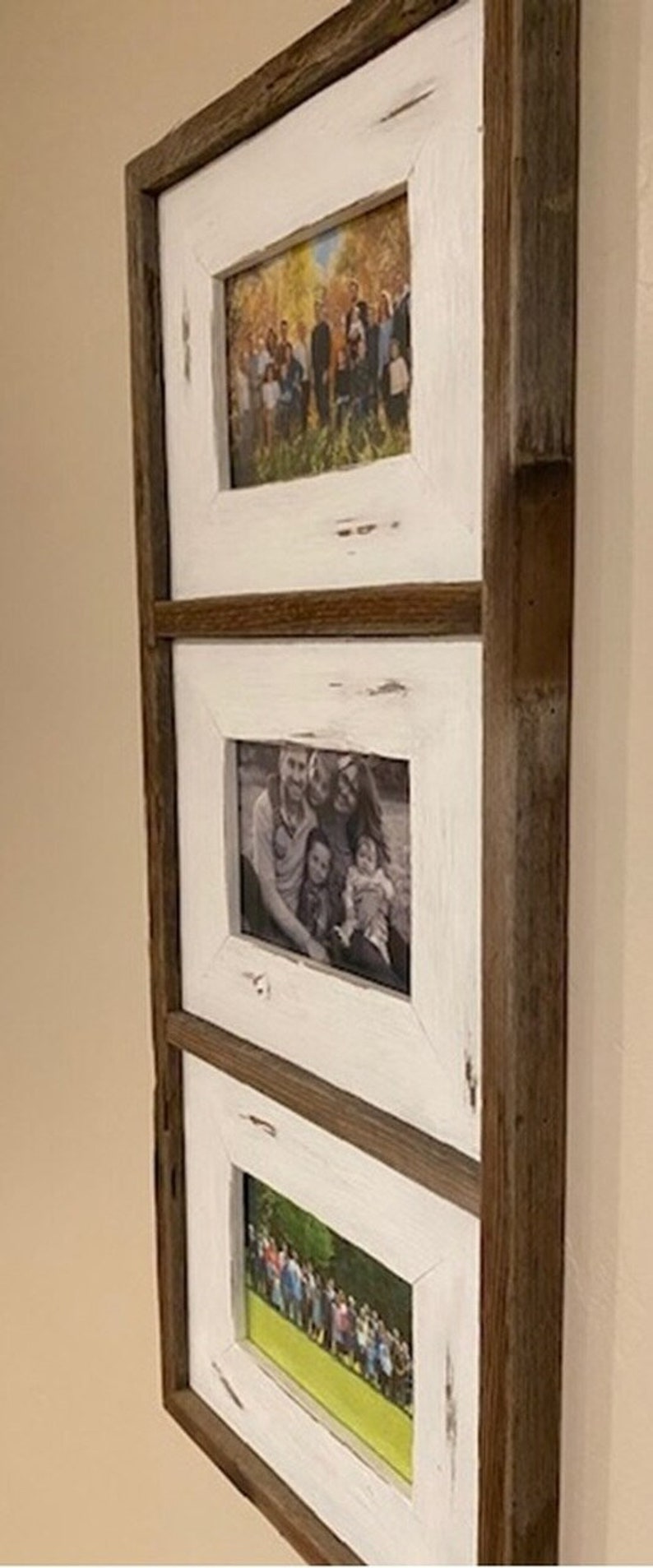 5x7 White Collage Frame With Barnwood Border Three Openings Etsy
