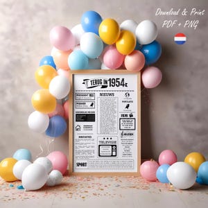 Retro 1954 Poster | 71 Jahre Geburtstag | Einzigartiges Geburtstagsgeschenk | Nostalgische niederländische Geschichte | Herunterladen | Selbst ausdrucken | Jahrgang