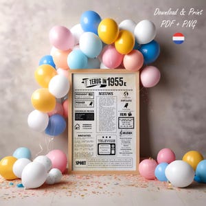 Retro 1955 Poster | 70-jähriges Jubiläum | Einzigartiges Geburtstagsgeschenk | Nostalgische niederländische Geschichte | Herunterladen | Selbst ausdrucken | Jahrgang