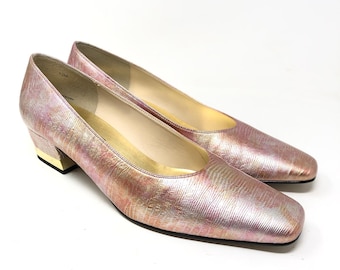 J Renee Womens 12 Vintage Heel Rose Gold Rosa schillernde Eidechse geprägte Pumps