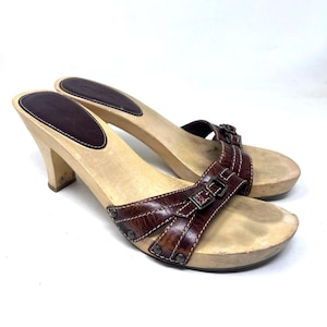Xhilaration Vintage Sandal Women&#39;s 9.5 Y2K Leather Open Toe Wooden Platform Heel