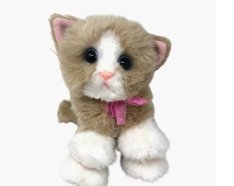 DSI Kitty Kitty Kätzchen Kleine Plüsch Tan Weiße Katze Vintage Pink Schleife 2001 Schnurrt