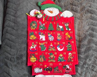 Vintage Snowman Advent Calendar Countdown to Christmas Plush Fabric Hanger